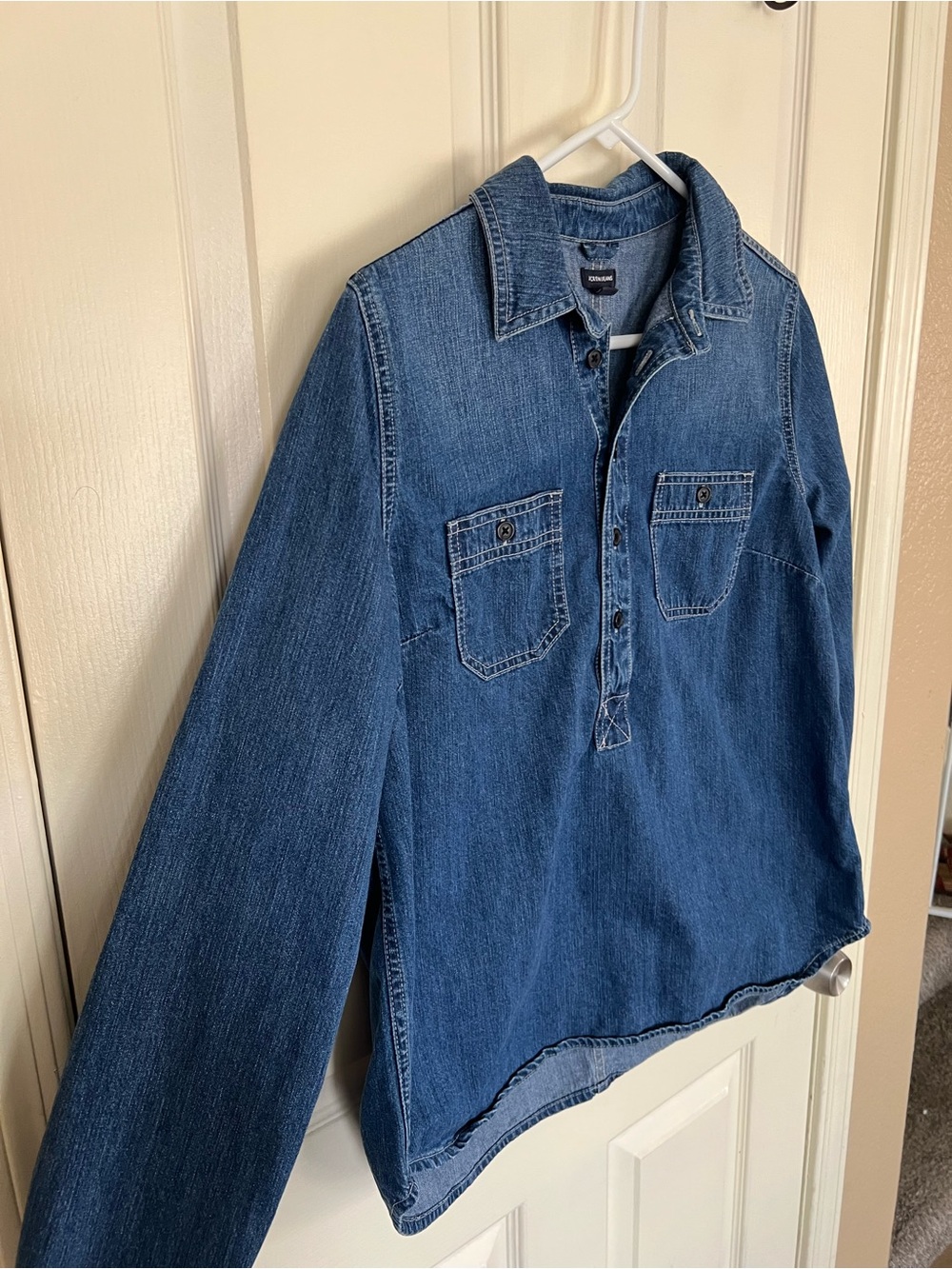 J.Crew Jeans Chambray Popover Shirt Medium 100% Cotton Denim Utility Top - Picture 4 of 14